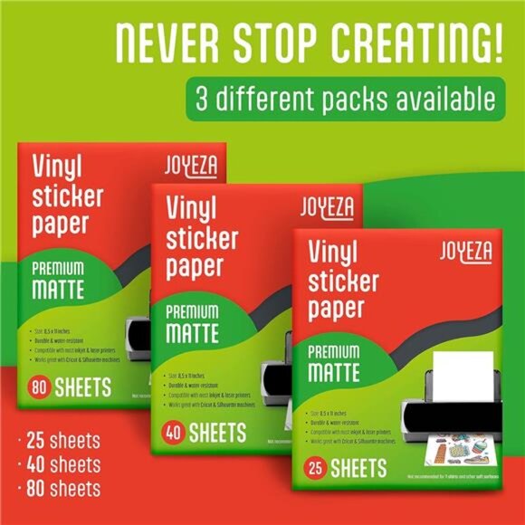 Premium Printable Vinyl Sticker Paper for Inkjet Printer - 25 Sheets Matte White - Picture 6 of 7